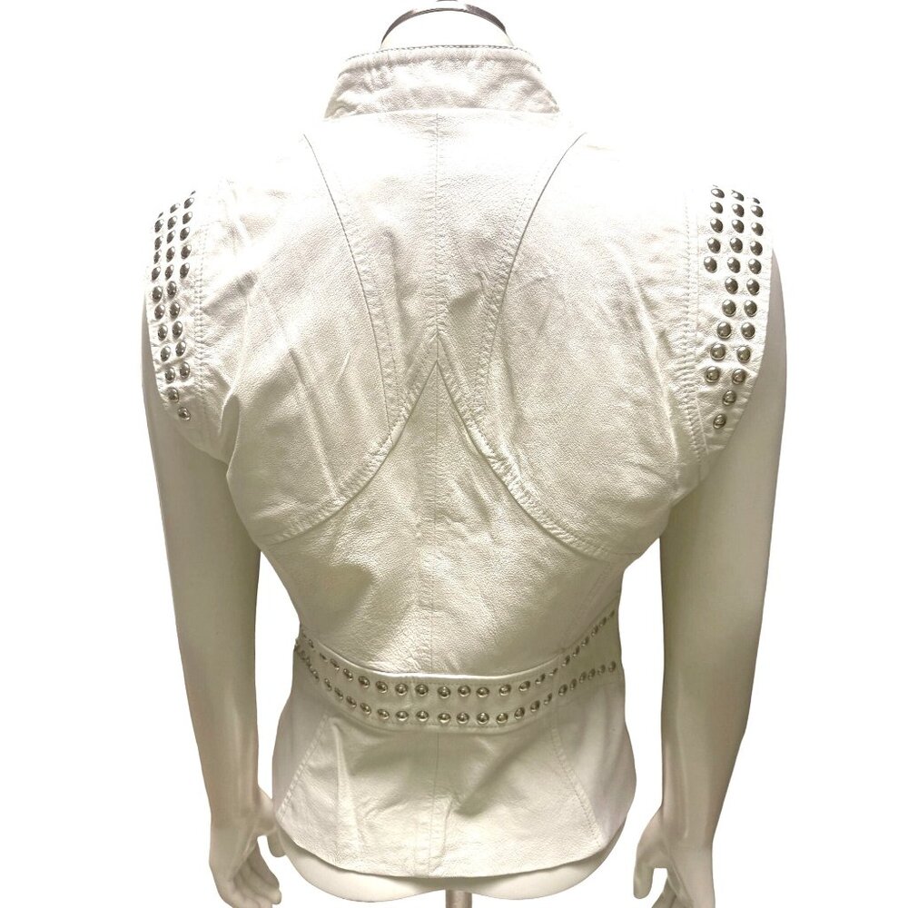Bebe Small White Danica Studded Leather Zip Vest Y2K Moto Glamcore Clubwear Chic - Picture 4 of 13